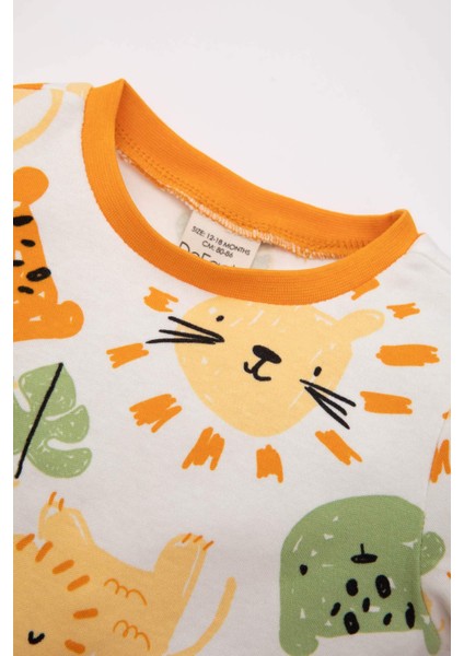 Erkek Bebek Pijama Takımı Safari Desenli Penye Kısa Kollu Üst Uzun Alt C1991A524SP