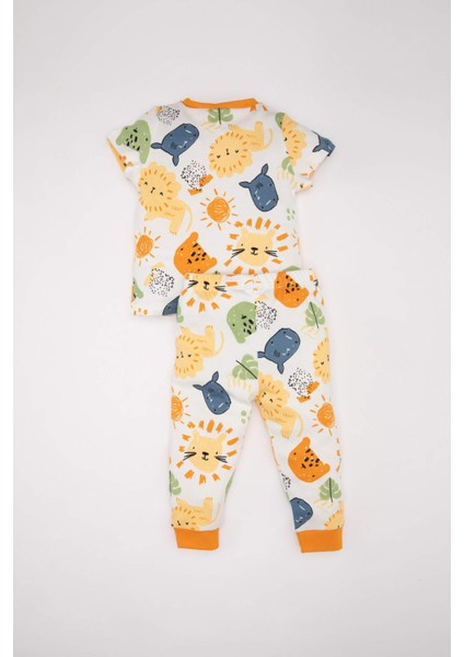 Erkek Bebek Pijama Takımı Safari Desenli Penye Kısa Kollu Üst Uzun Alt C1991A524SP