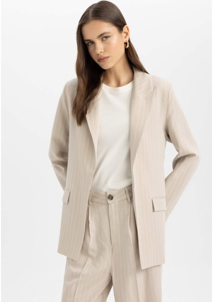 Oversize Geniş Kalıp Ceket Yaka Keten Karışımlı Blazer Ceket C6243AX24SM