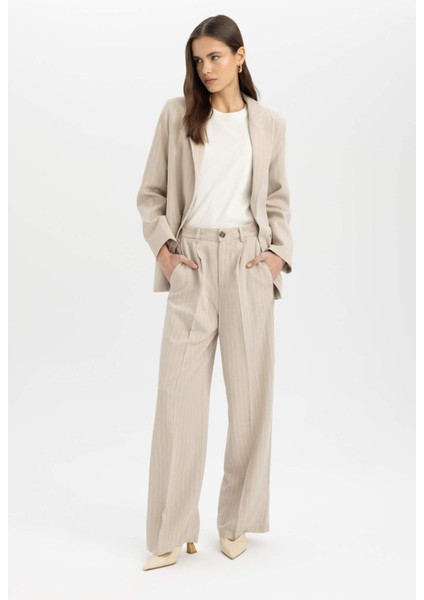 Oversize Geniş Kalıp Ceket Yaka Keten Karışımlı Blazer Ceket C6243AX24SM