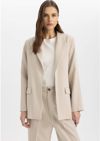 Oversize Geniş Kalıp Ceket Yaka Keten Karışımlı Blazer Ceket C6243AX24SM