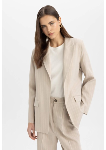 Oversize Geniş Kalıp Ceket Yaka Keten Karışımlı Blazer Ceket C6243AX24SM