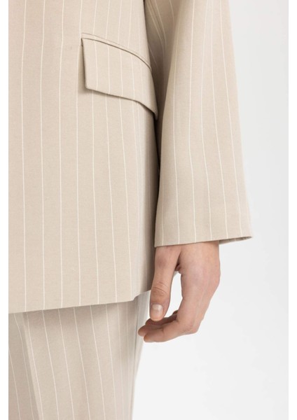 Oversize Geniş Kalıp Ceket Yaka Keten Karışımlı Blazer Ceket C6243AX24SM