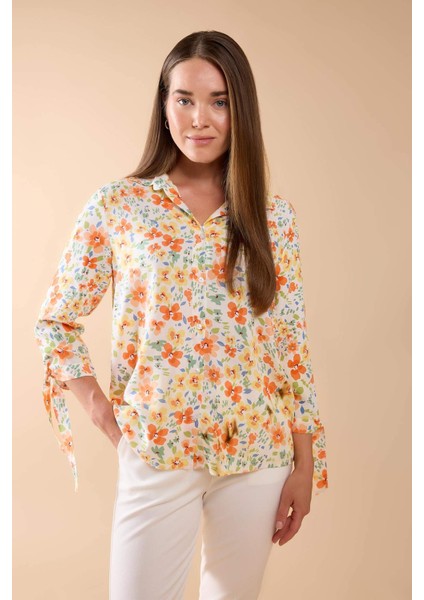 Loose Fit Çiçekli Yarım Kollu Gömlek U3701AZ24SM