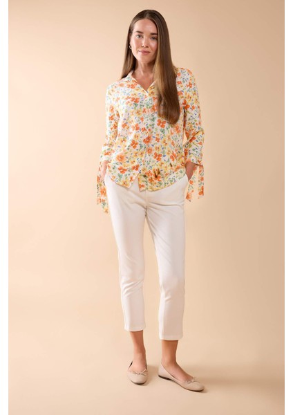 Loose Fit Çiçekli Yarım Kollu Gömlek U3701AZ24SM