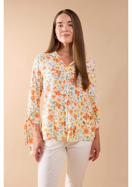 Loose Fit Çiçekli Yarım Kollu Gömlek U3701AZ24SM