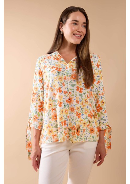 Loose Fit Çiçekli Yarım Kollu Gömlek U3701AZ24SM