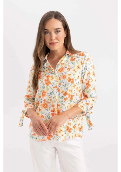 Loose Fit Çiçekli Yarım Kollu Gömlek U3701AZ24SM