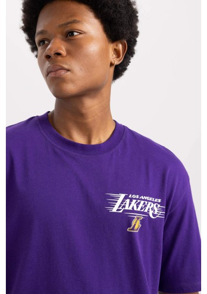 Fit NBA Los Angeles Lakers Oversize Geniş Kalıp Bisiklet Yaka Kısa Kollu Tişört V0775AZ23AU indirimleri