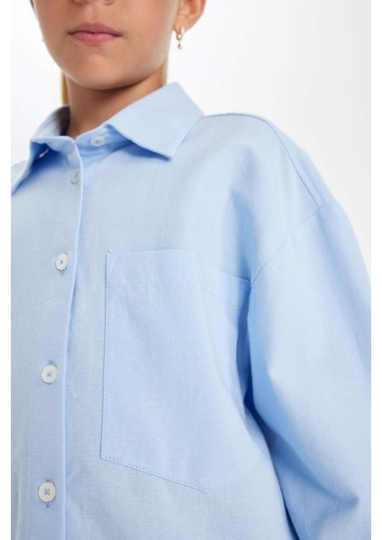 Kız Çocuk Oversize Geniş Kalıp Poplin Uzun Kollu Basic Düz Okul Gömleği C7482A824AU indirimleri