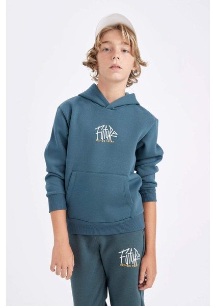 Erkek Çocuk Yazı Baskılı Cepli Kapüşonlu Okul Sweatshirt C7560A824AU