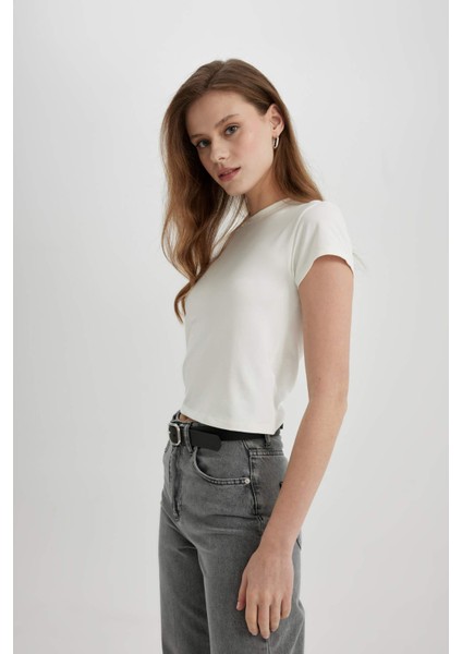 Slim Fit Dar Kesim Bisiklet Yaka Kısa Kollu Tişört C3865AX24SP