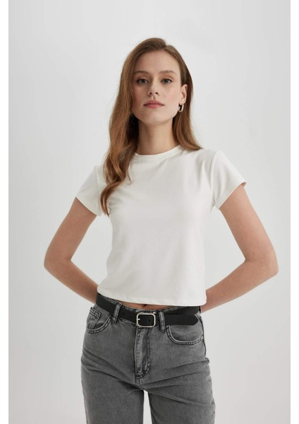 Slim Fit Dar Kesim Bisiklet Yaka Kısa Kollu Tişört C3865AX24SP