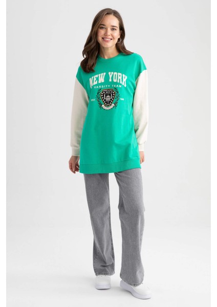 Relax Fit Bisiklet Yaka Üniversite Baskılı Sweatshirt Tunik Z2073AZ23SP