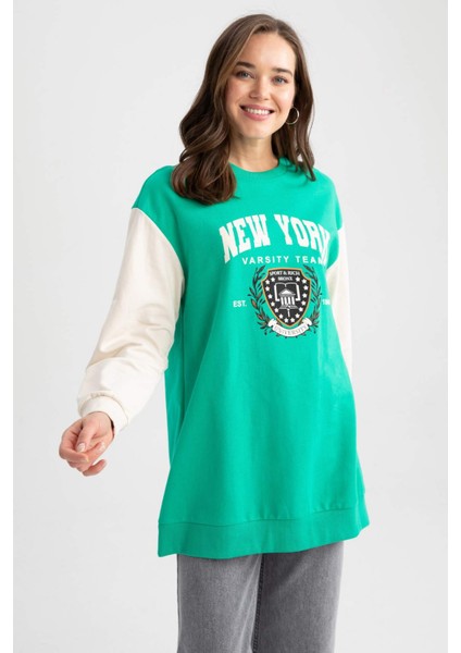 Relax Fit Bisiklet Yaka Üniversite Baskılı Sweatshirt Tunik Z2073AZ23SP