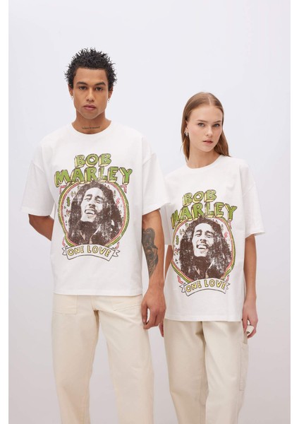 Unisex Bob Marley One Love Oversize Geniş Kalıp Bisiklet Yaka Kısa Kollu Tişört C5039AX24SM