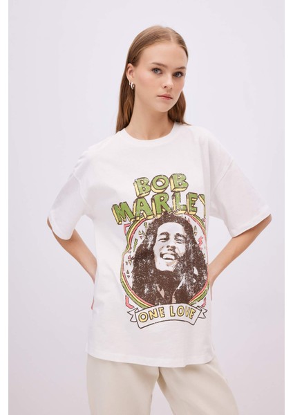 Unisex Bob Marley One Love Oversize Geniş Kalıp Bisiklet Yaka Kısa Kollu Tişört C5039AX24SM fırsatları
