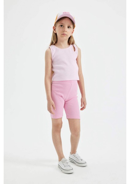 Kız Çocuk Basic Düz Biker Fitilli Kaşkorse Tayt