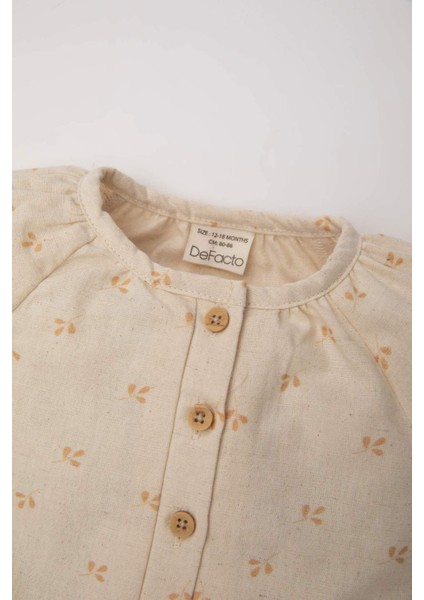 Kız Bebek Yenidoğan Çiçekli Keten Kısa Kollu Tulum C5095A524SM
