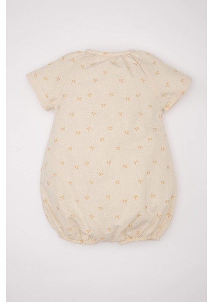 Kız Bebek Yenidoğan Çiçekli Keten Kısa Kollu Tulum C5095A524SM
