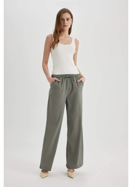 Pantolon Wide Leg Geniş Bol Paça Yüksek Bel Cepli Bağcıklı Basic Düz Standart Boy C6596AX24SP