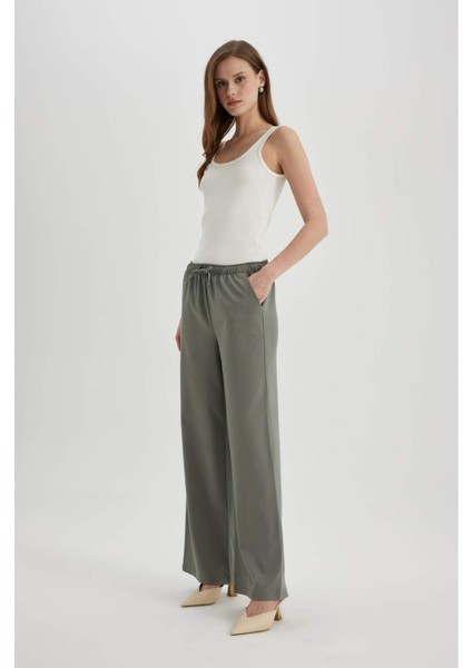 Pantolon Wide Leg Geniş Bol Paça Yüksek Bel Cepli Bağcıklı Basic Düz Standart Boy C6596AX24SP