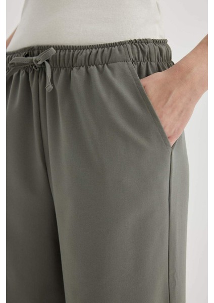 Pantolon Wide Leg Geniş Bol Paça Yüksek Bel Cepli Bağcıklı Basic Düz Standart Boy C6596AX24SP