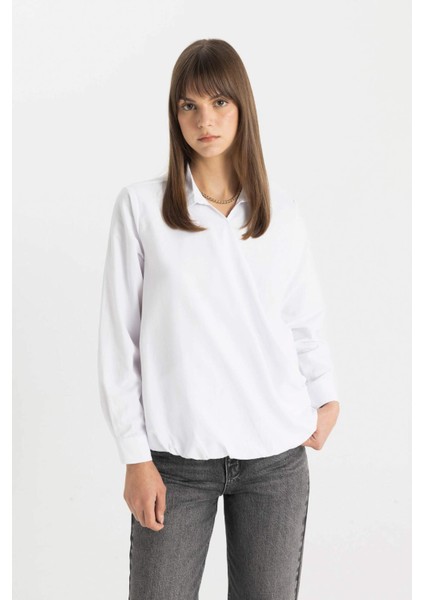 Basic Düz Poplin Uzun Kollu Gömlek C8645AX24SM