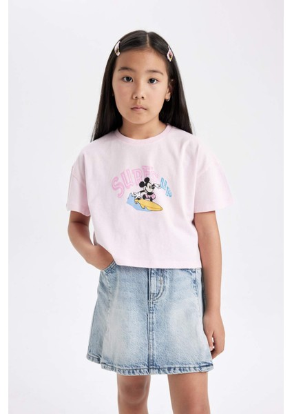 Kız Çocuk Disney Mickey & Minnie Bisiklet Yaka Kısa Kollu Tişört C4833A824HS