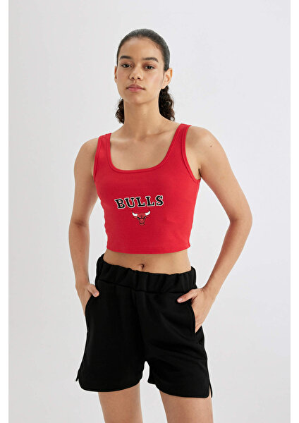 DeFactoFit NBA Chicago Bulls Crop Bisiklet Yaka Ribana Atlet B9960AX24SM