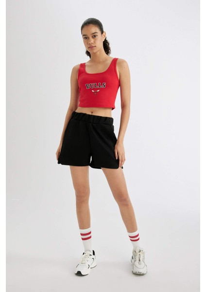 DeFactoFit NBA Chicago Bulls Crop Bisiklet Yaka Ribana Atlet B9960AX24SM