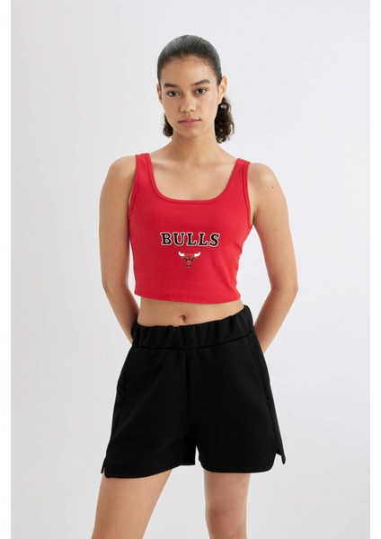 DeFactoFit NBA Chicago Bulls Crop Bisiklet Yaka Ribana Atlet B9960AX24SM