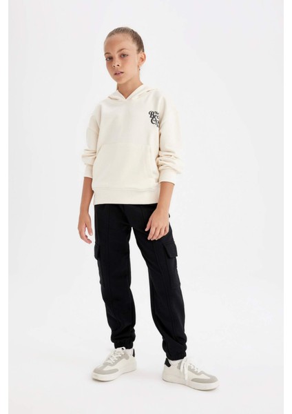 Kız Çocuk Cepli Kapüşonlu Baskılı Okul Sweatshirt C7764A824AU