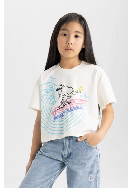 Kız Çocuk Snoopy Bisiklet Yaka Kısa Kollu Tişört C4840A824SM