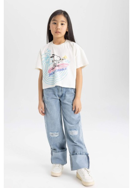 Kız Çocuk Snoopy Bisiklet Yaka Kısa Kollu Tişört C4840A824SM