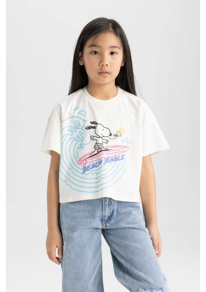 Kız Çocuk Snoopy Bisiklet Yaka Kısa Kollu Tişört C4840A824SM