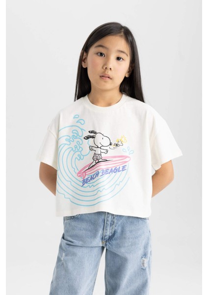 Kız Çocuk Snoopy Bisiklet Yaka Kısa Kollu Tişört C4840A824SM