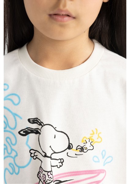 Kız Çocuk Snoopy Bisiklet Yaka Kısa Kollu Tişört C4840A824SM