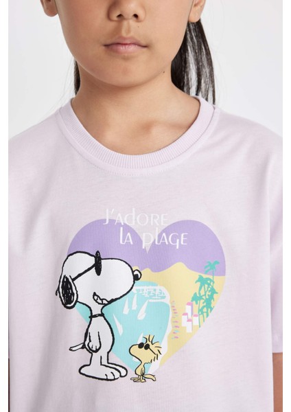 Kız Çocuk Snoopy Relax Fit Bisiklet Yaka Kısa Kollu Tişört C4841A824SM