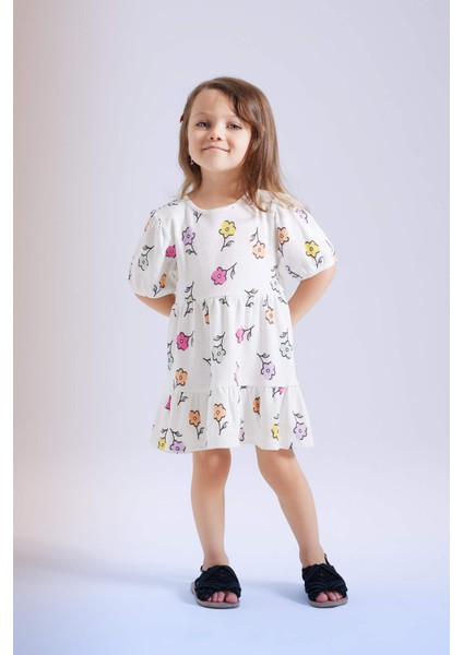 Kız Bebek Çiçekli Kısa Kollu Waffle Elbise C4492A524SM