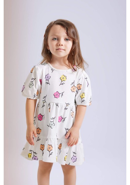 Kız Bebek Çiçekli Kısa Kollu Waffle Elbise C4492A524SM
