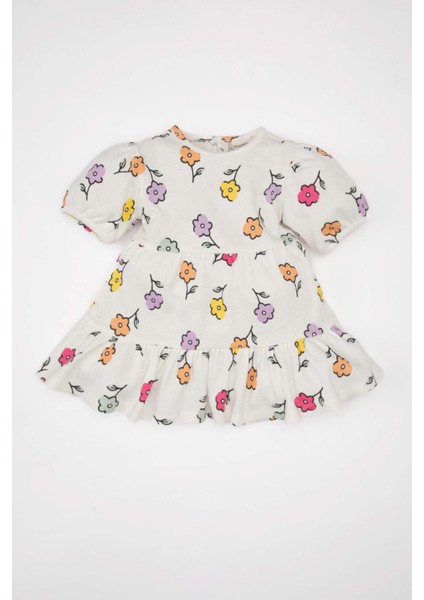 Kız Bebek Çiçekli Kısa Kollu Waffle Elbise C4492A524SM