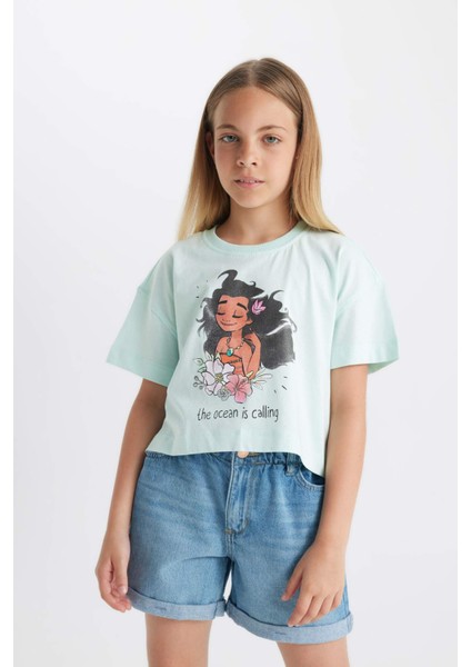 Kız Çocuk Disney Prenses Bisiklet Yaka Kısa Kollu Tişört C5946A824HS