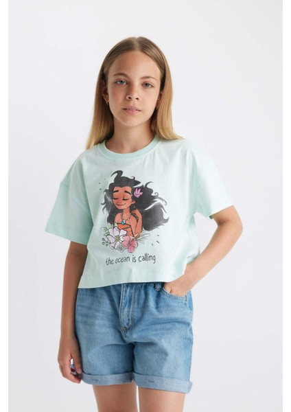 Kız Çocuk Disney Prenses Bisiklet Yaka Kısa Kollu Tişört C5946A824HS