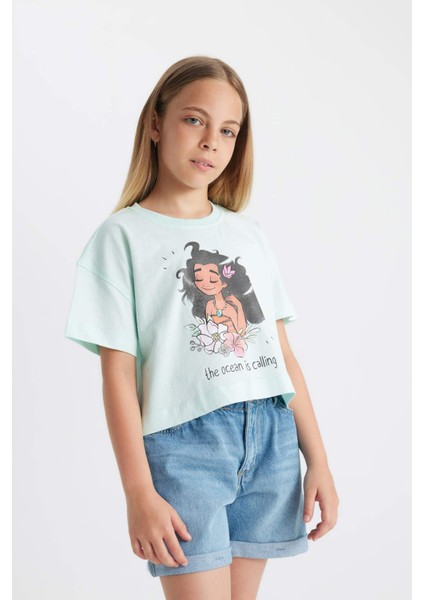Kız Çocuk Disney Prenses Bisiklet Yaka Kısa Kollu Tişört C5946A824HS