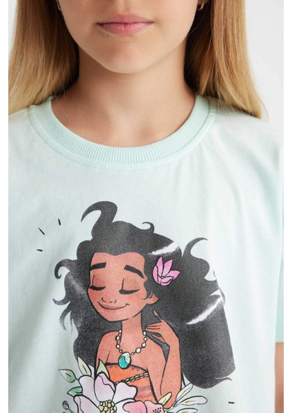 Kız Çocuk Disney Prenses Bisiklet Yaka Kısa Kollu Tişört C5946A824HS