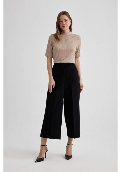 Klasik Chino Pantolon Culotte Siyah Basic Düz Normal Bel Cepli Geniş Paça C2052AX24SP
