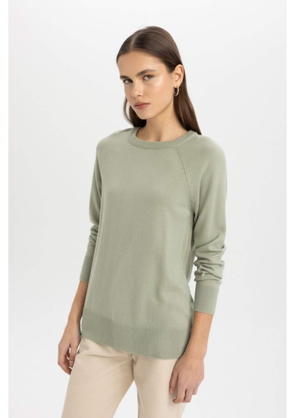 Yumuşak Dokulu Bisiklet Yaka Reglan Kol Basic Düz Triko Kazak I6913AZ24WN