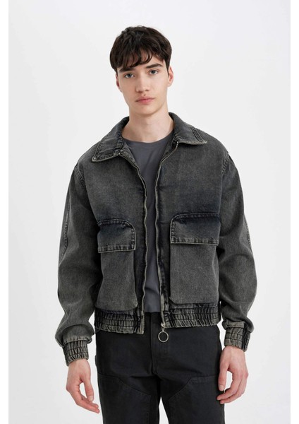 Relax Fit Fermuarlı Cepli Mevsimlik Baharlık Jean Ceket C6084AX24SP fırsatları