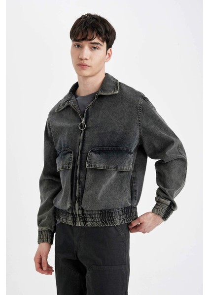 Relax Fit Fermuarlı Cepli Mevsimlik Baharlık Jean Ceket C6084AX24SP indirimleri